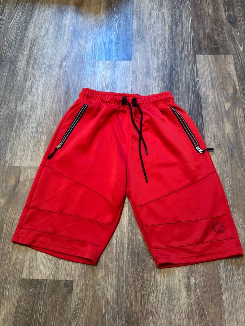 Akademiks Men's Red Athletic Drawcord Shorts with Zipper Pockets